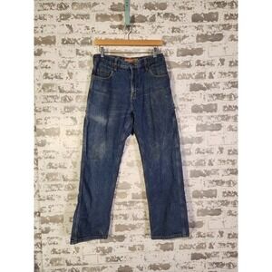 BERNE Mens Carpenter Jeans Size 30x30 Blue Denim Red Flannel Lined Workwear Pant